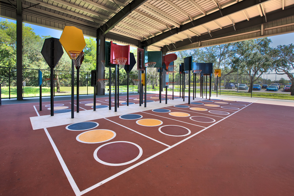 Architectural view of the Sunrise Park basketball facility in Sunrise, FL.