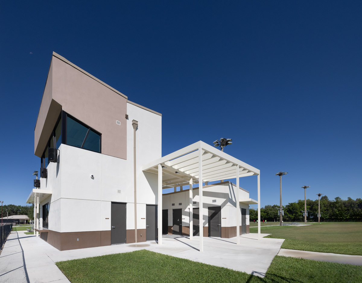 Architectural view of the concession facility at the Sunrise Park in Sunrise, FL.