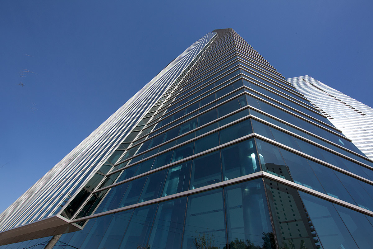 Architectural detail view of 1450 Brickell office tower.