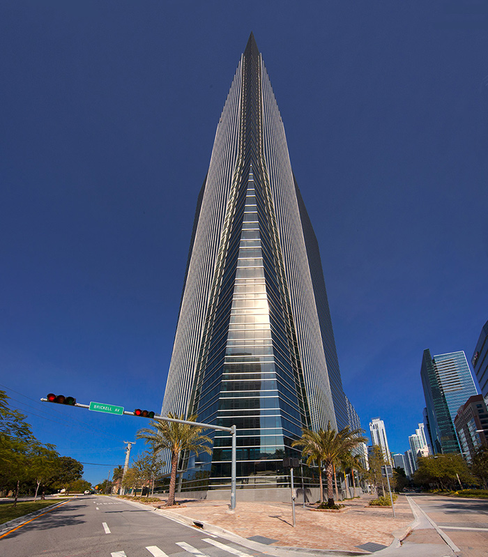 Architectural east view of 1450 Brickell office tower.