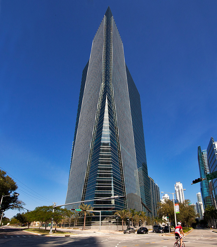 Architectural east view of 1450 Brickell office tower.