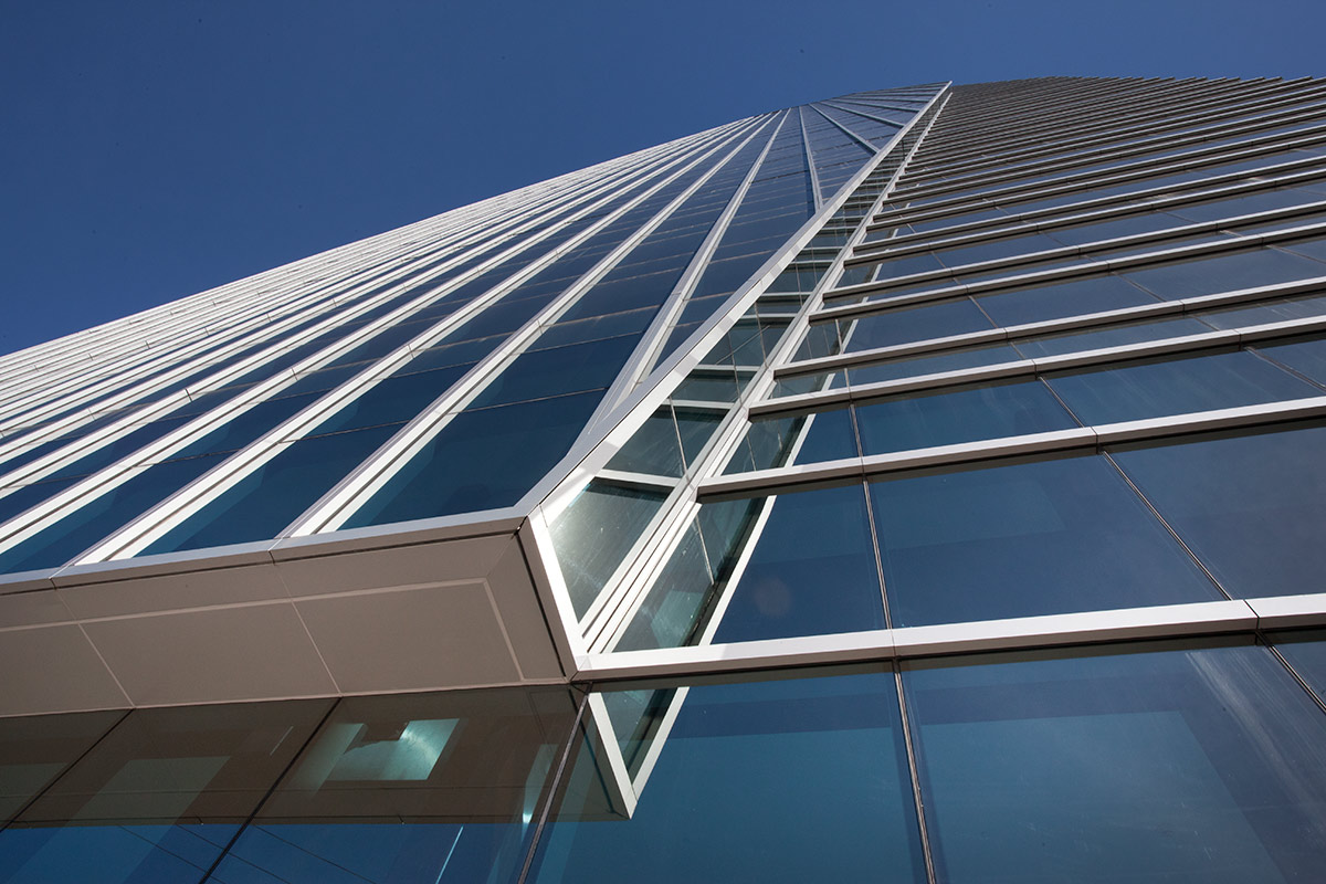 Architectural detail view of 1450 Brickell office tower.