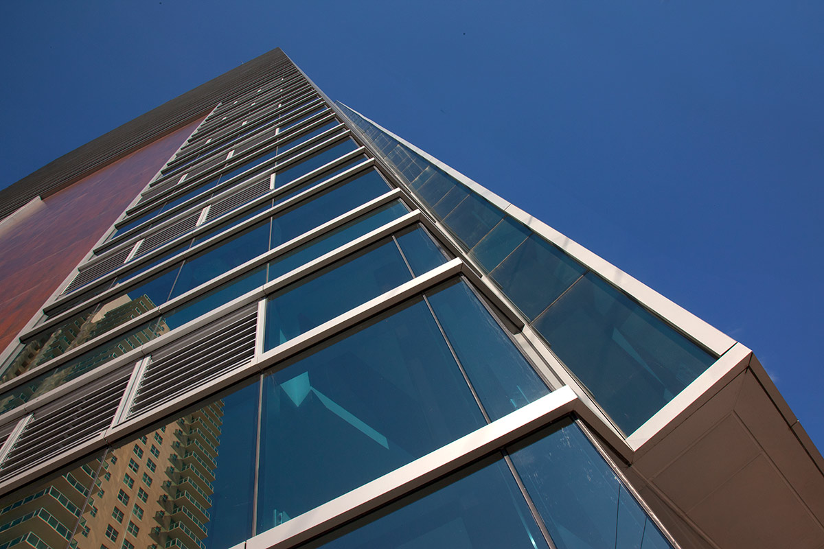 Architectural detail view of 1450 Brickell office tower.