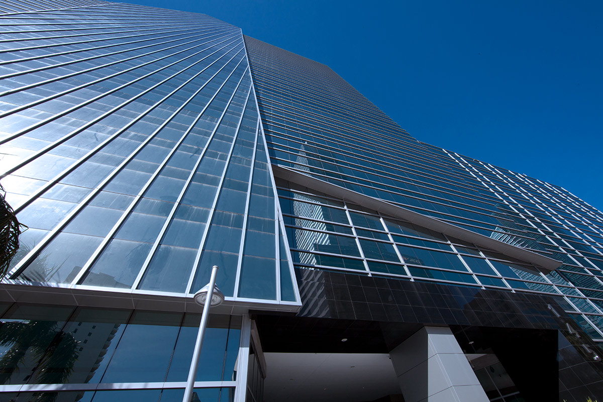 Architectural detail view of 1450 Brickell office tower.