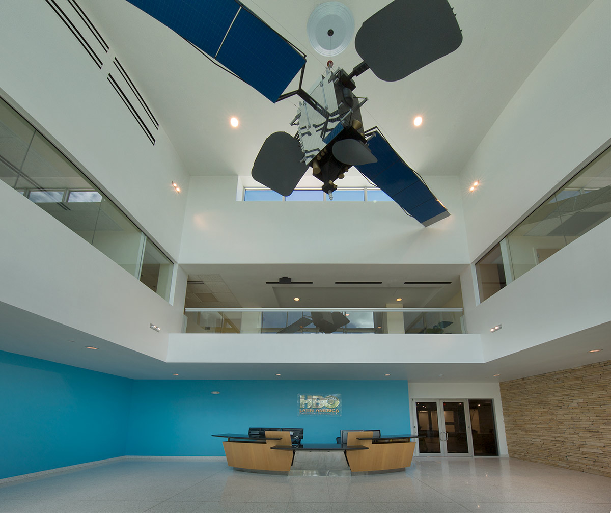 Interior design view of the HBO data center lobby.