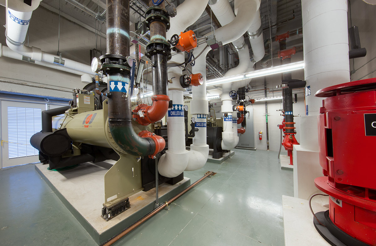 Interior design view of the HBO data center chiller room.