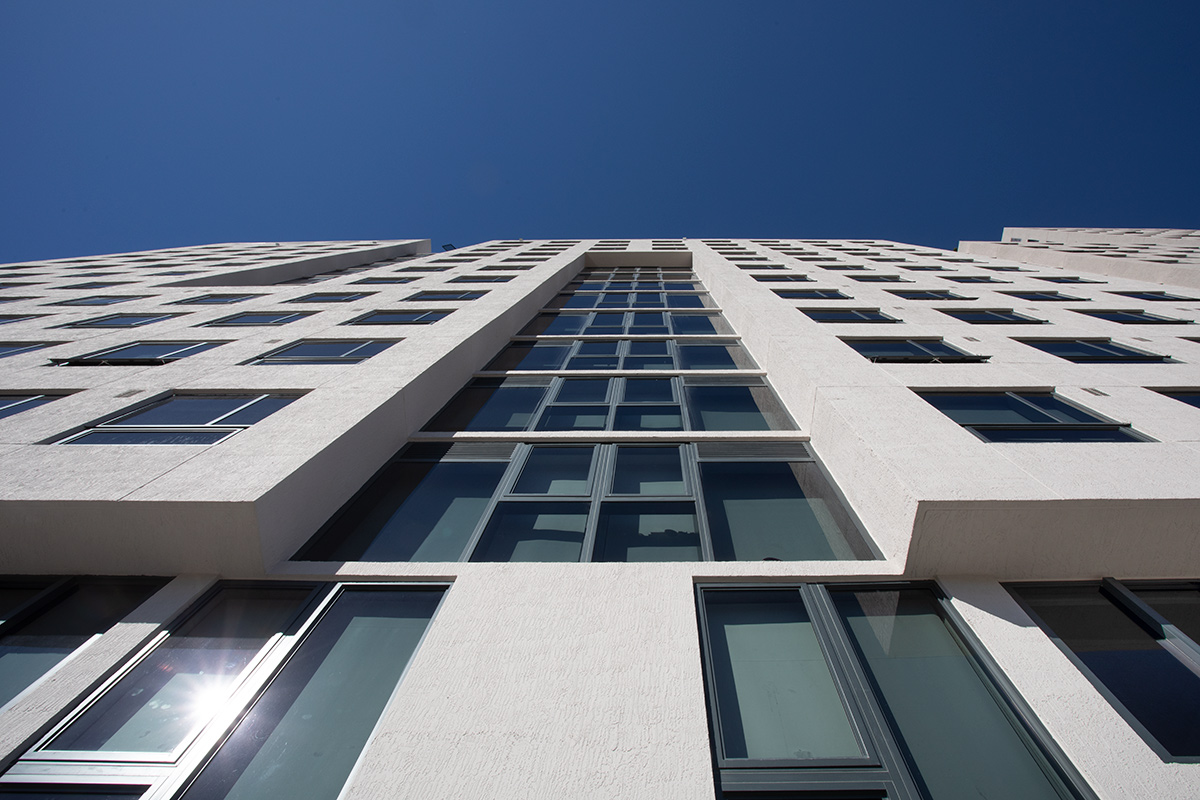 Architectural building view of FIU Miami One student housing,