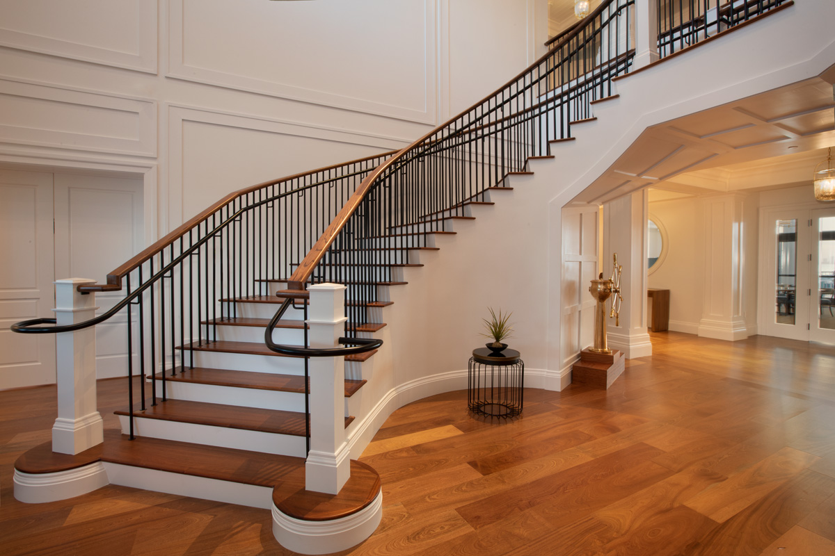 Key Biscayne yacht club lobby with decorative staircase