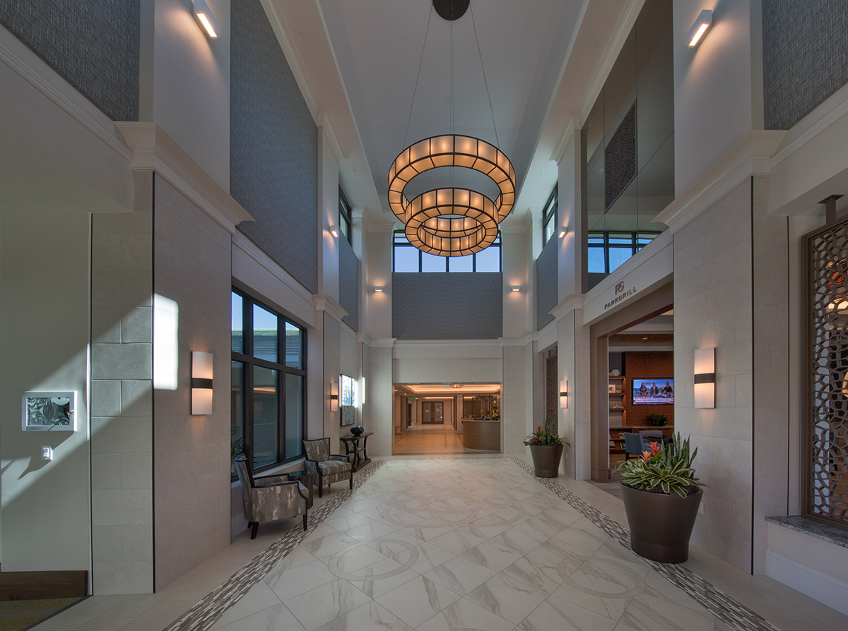 Interior design view of Moorings Park Clubhouse entrance in Naples, FL