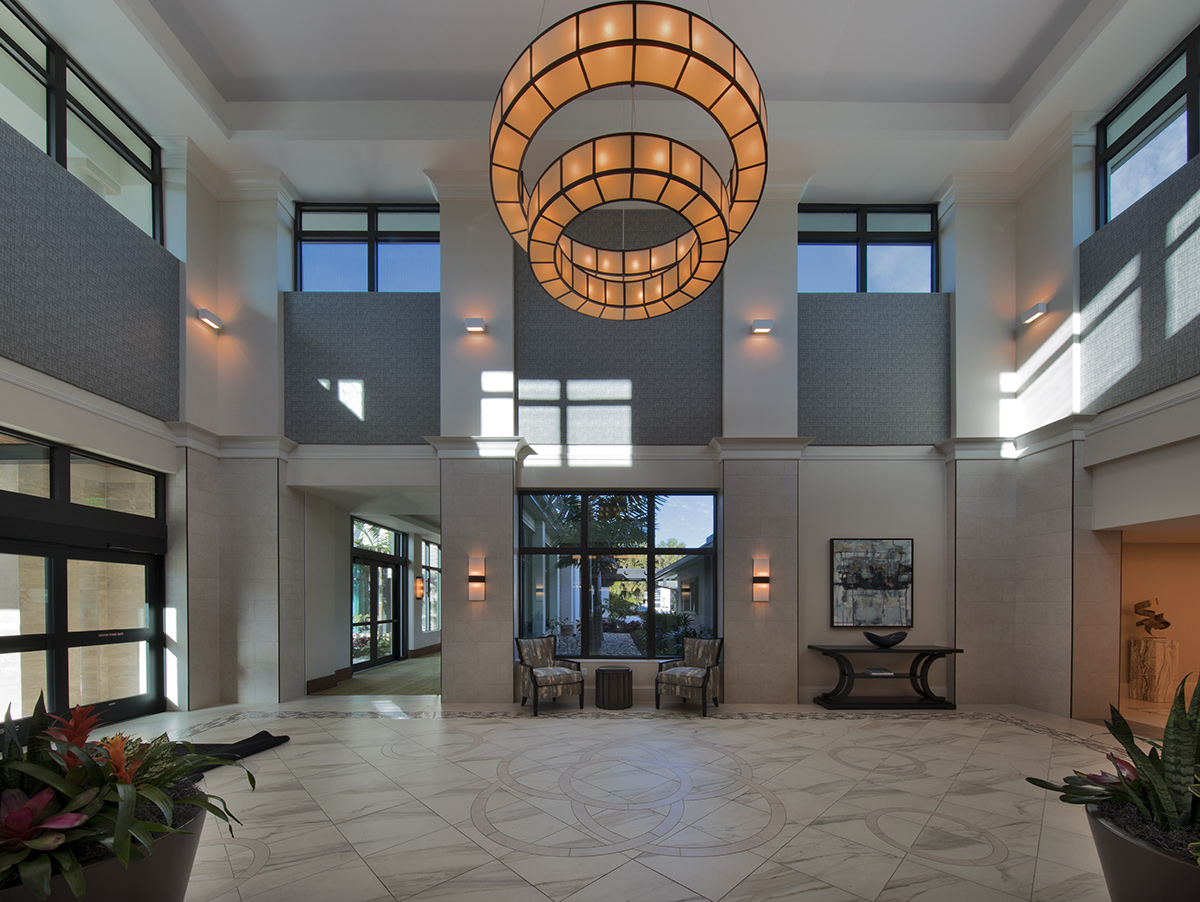 Interior design view of Moorings Park Clubhouse entrance in Naples, FL