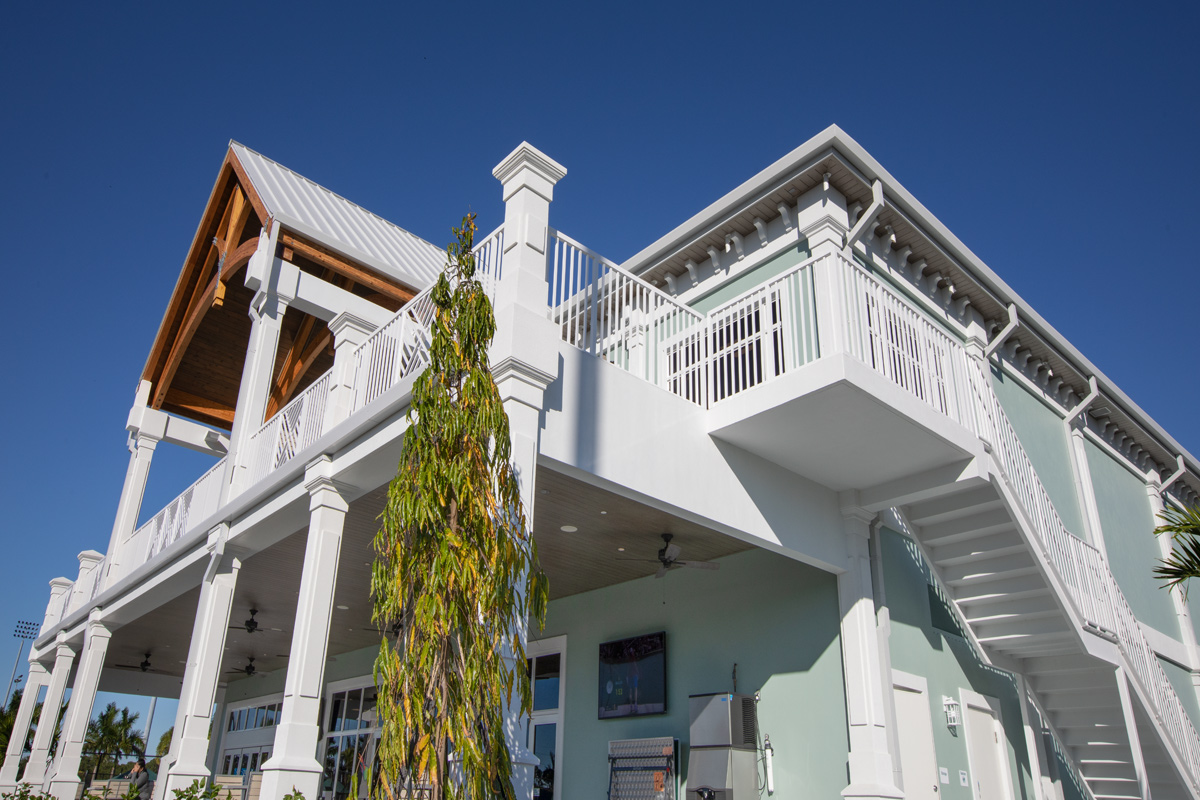 Architectural terrace view of the Palm Beach Gardens, FL Tennis Clubhouse.