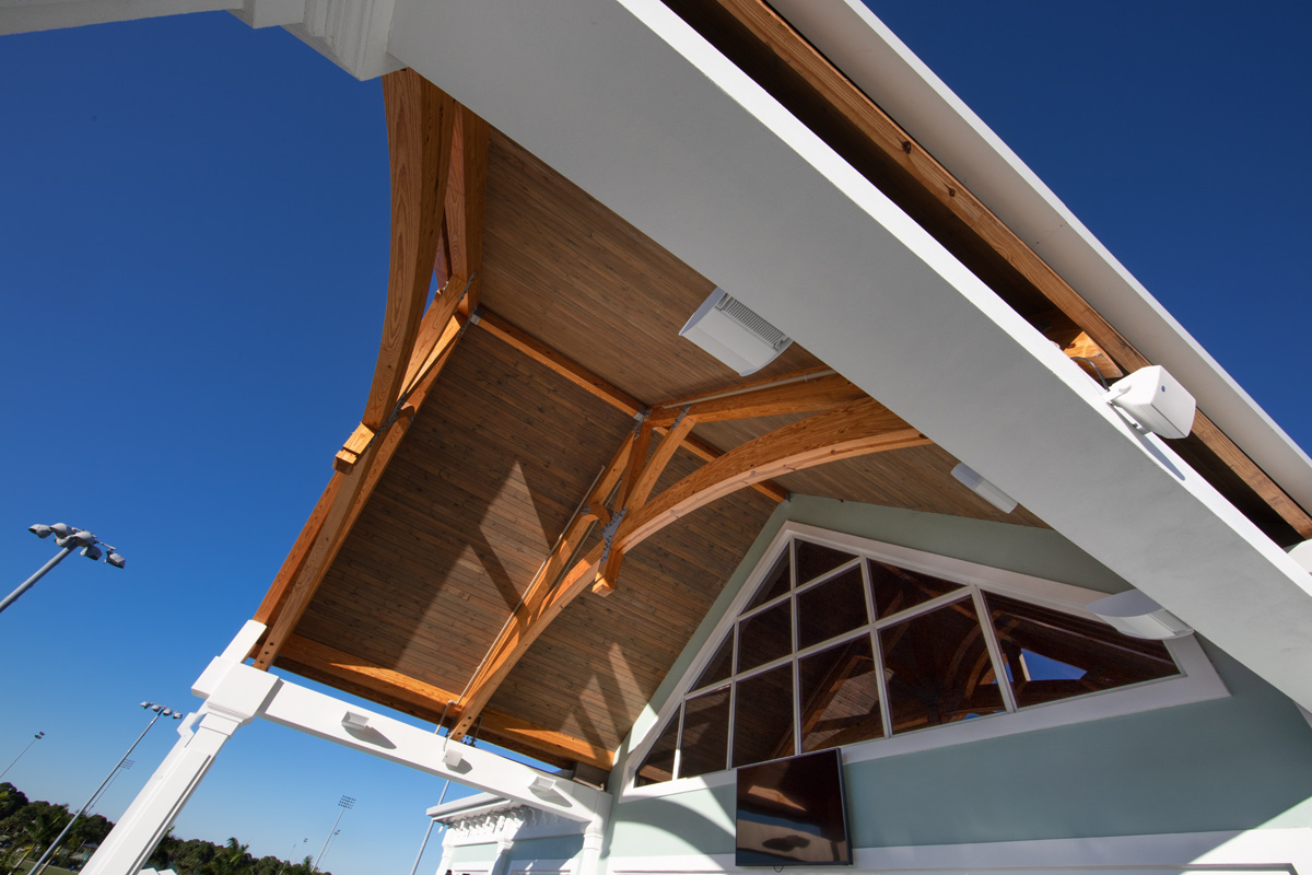 Architectural terrace detail of the Palm Beach Gardens, FL tennis clubhouse.