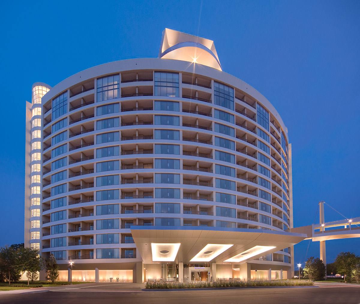 Architectural dusk view of Bay Lake Tower at Disney's Resort - Orlando, FL.
