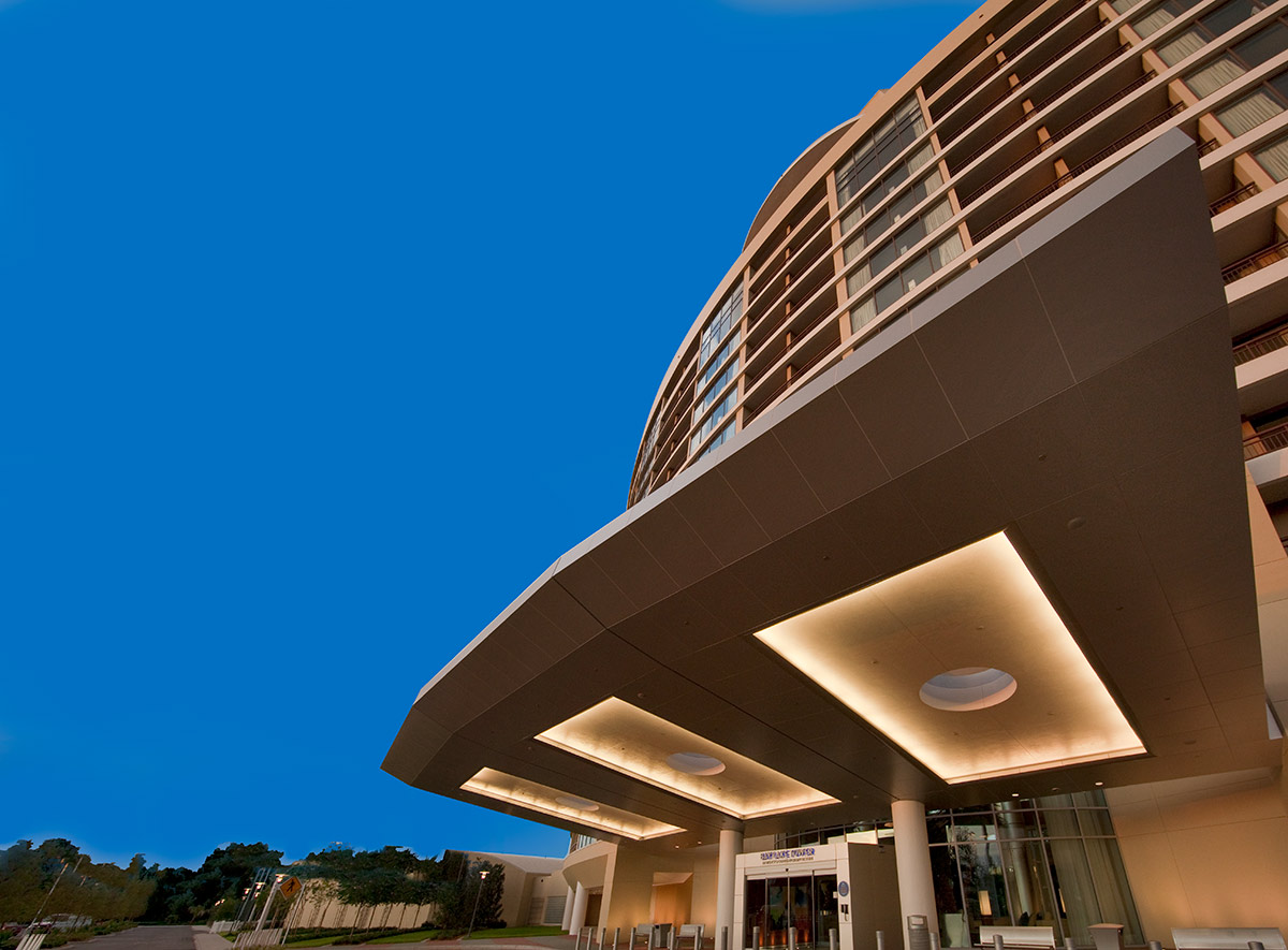 Architectural dusk view of Bay Lake Tower at Disney's Resort - Orlando, FL.