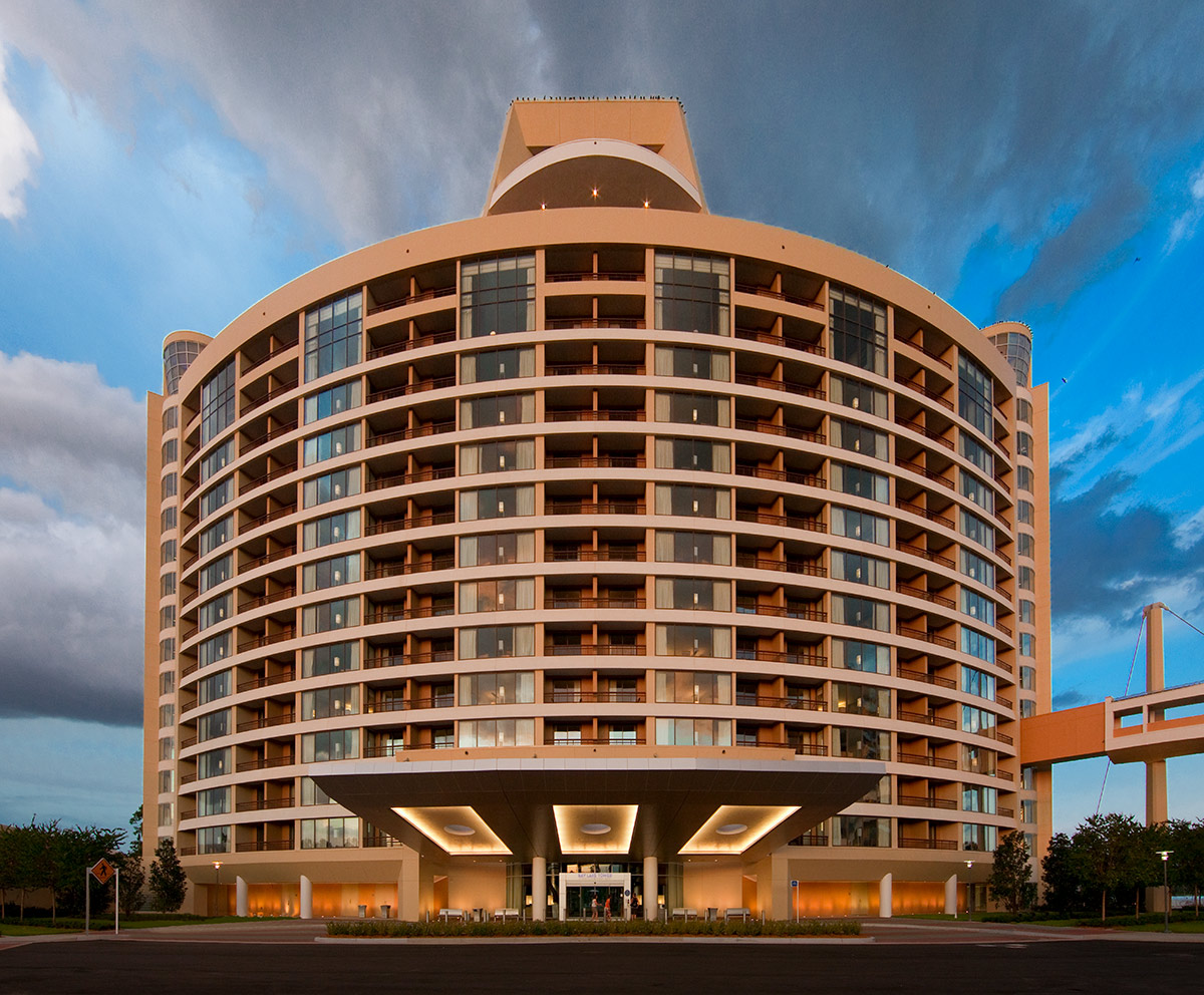 Architectural dusk view of Bay Lake Tower at Disney's Resort - Orlando, FL.