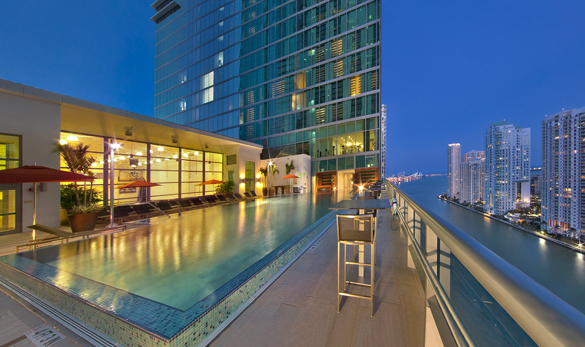 Pool View of the JW Marriott Marquis in downtown Miami provides a luxury hospitality experience.