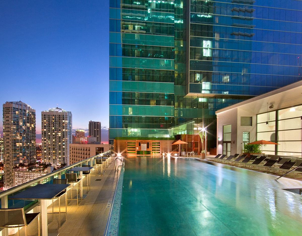 Pool View of the JW Marriott Marquis in downtown Miami provides a luxury hospitality experience.