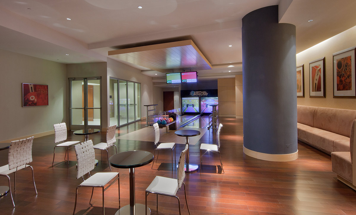 The game room at the JW Marriott Marquis in downtown Miami provides a luxury hospitality experience.