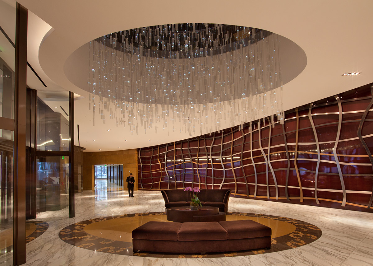 Lobby of the JW Marriott Marquis in downtown Miami provides a luxury hospitality experience.