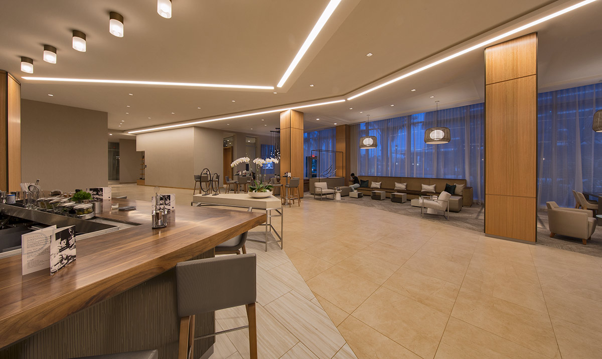 Interior design view of the dining amenity at AC Hotel Aventura, FL.