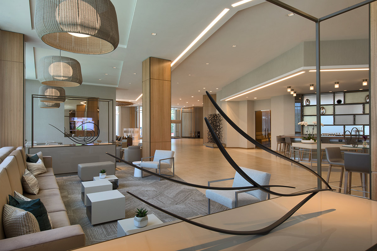 Interior design view of the dining amenity at AC Hotel Aventura, FL.