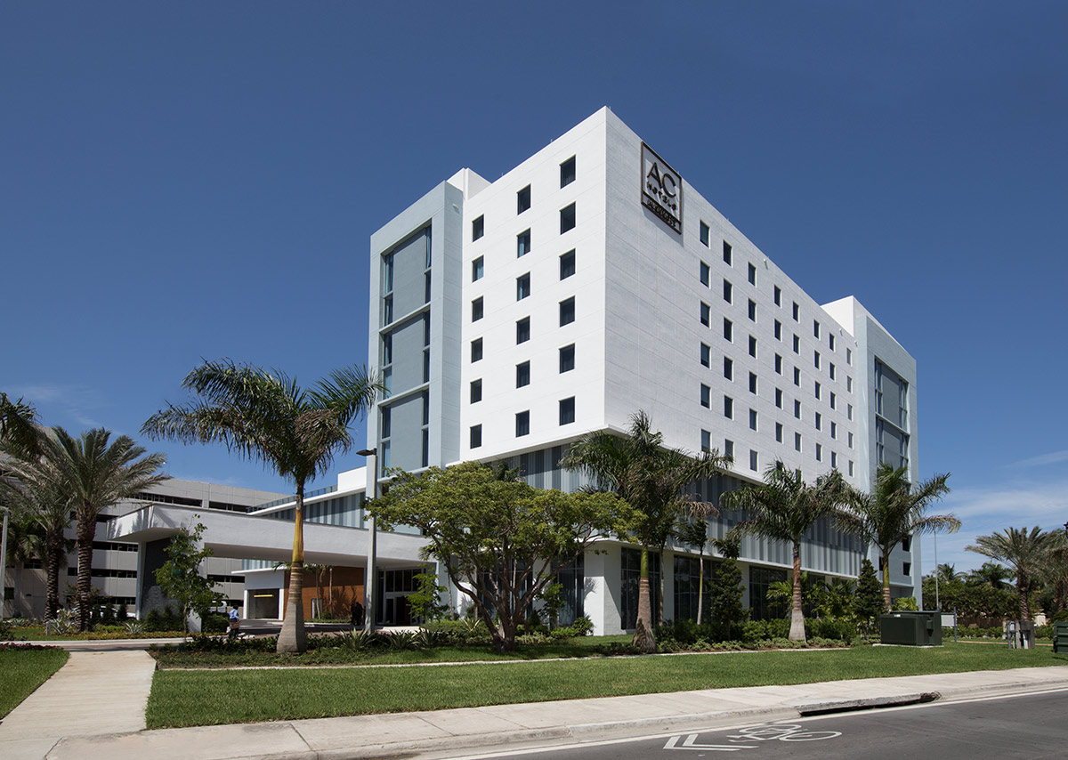 Architectural west view of the AC Hotel Aventura, FL