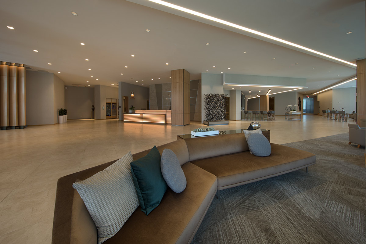 Interior design view of the reception lobby at AC Hotel Aventura, FL.