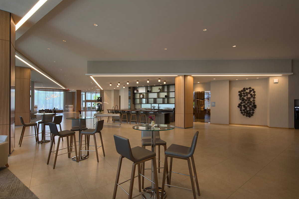 Interior design view of the dining amenity at AC Hotel Aventura, FL.