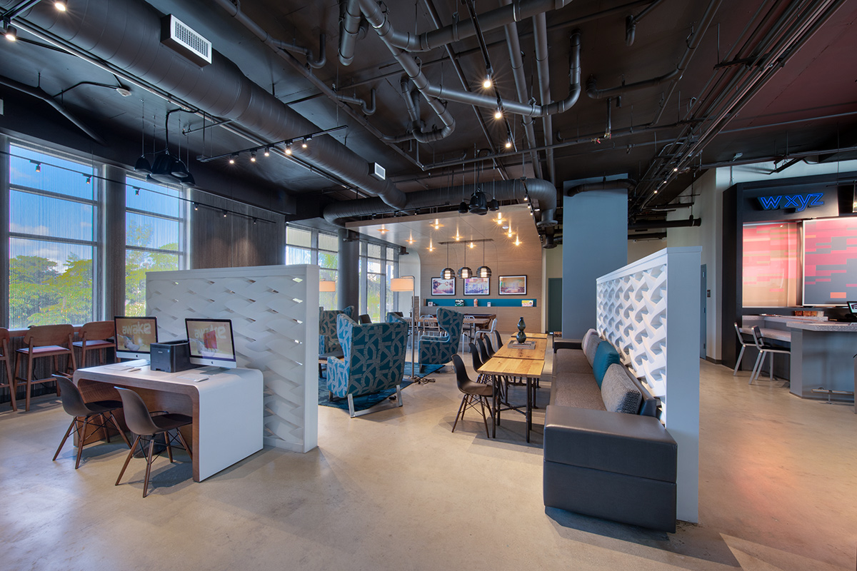 Interior design dining view at the Aloft Aventura, Miami, FL.