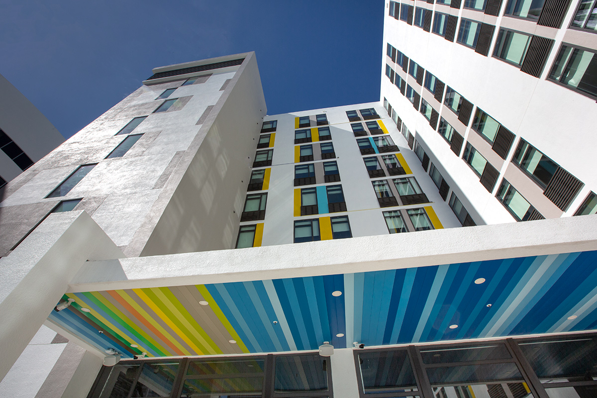 Architectural entrance view at the Aloft Aventura, Miami, FL