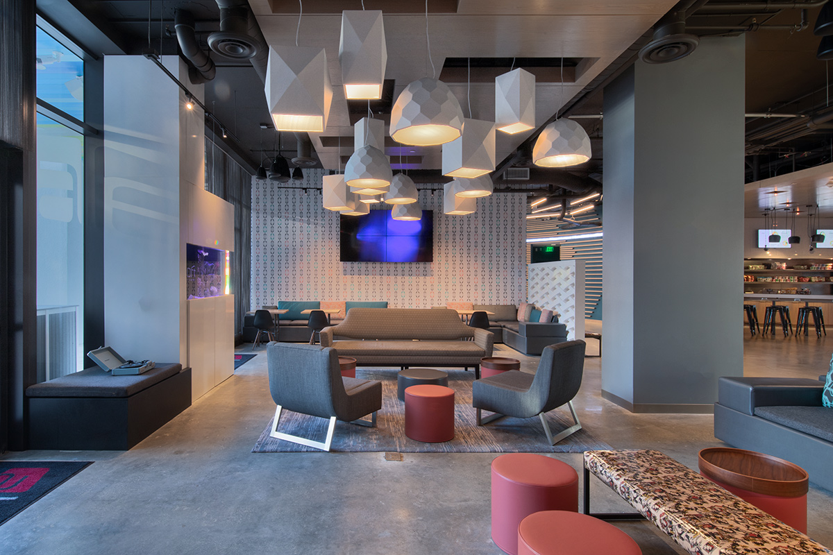 Interior design lobby view at the Aloft Aventura, Miami, FL.