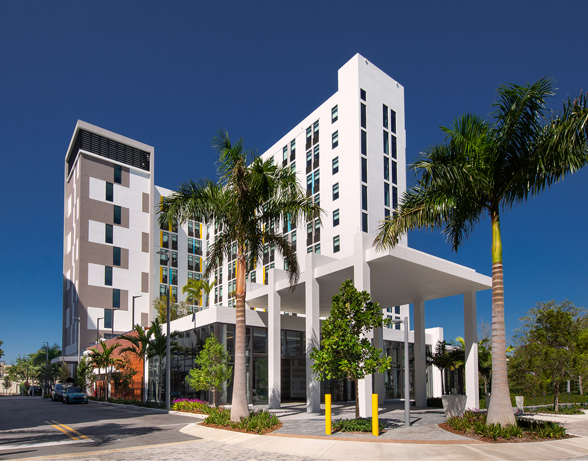 Architectural entrance view at the Aloft Aventura, Miami, FL