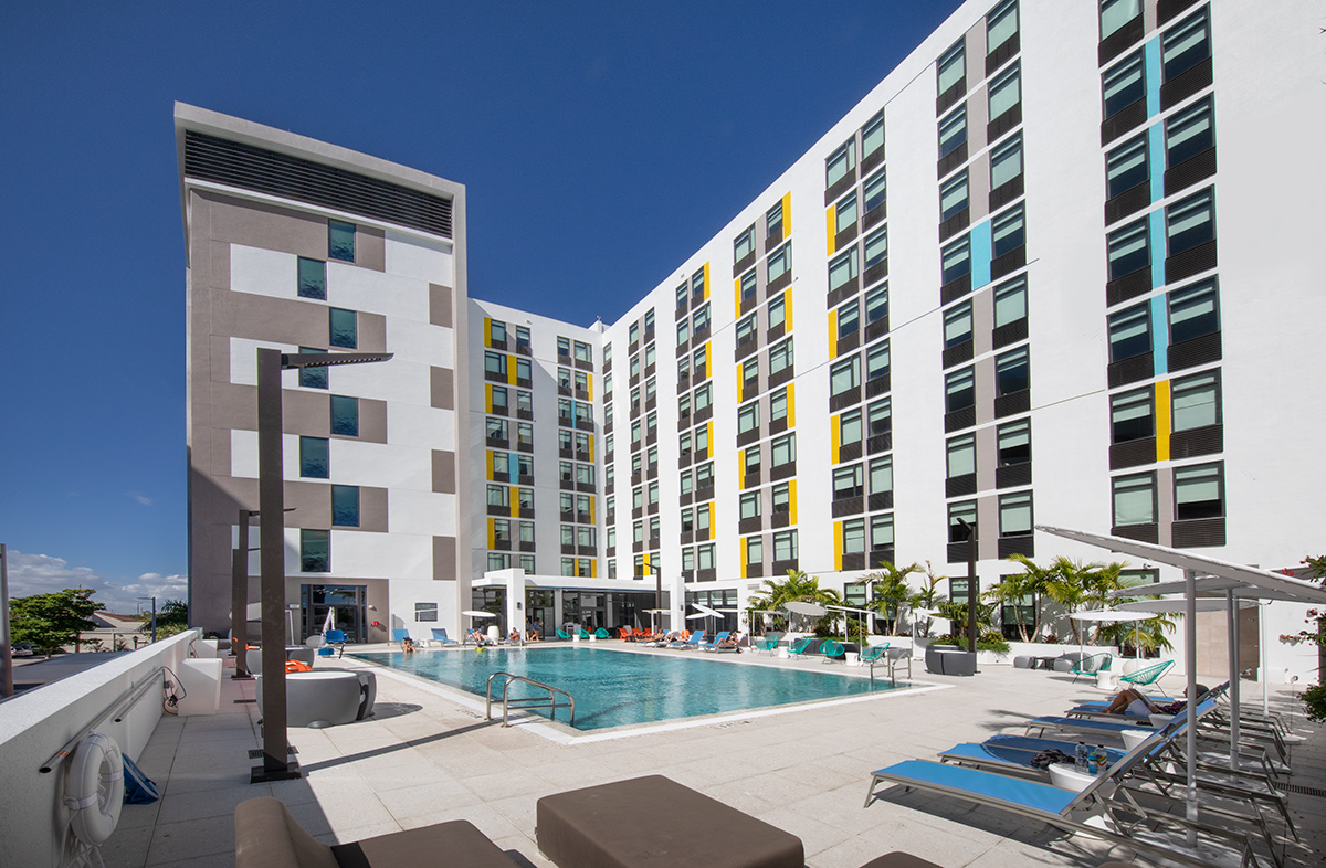 Architectural pool deck view at the Aloft Aventura, Miami, FL