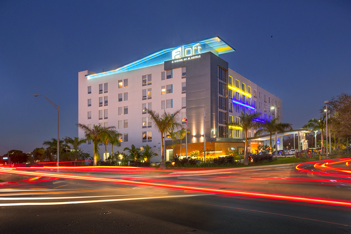 Architectural dusk view at the Aloft Doral - Miami, FL