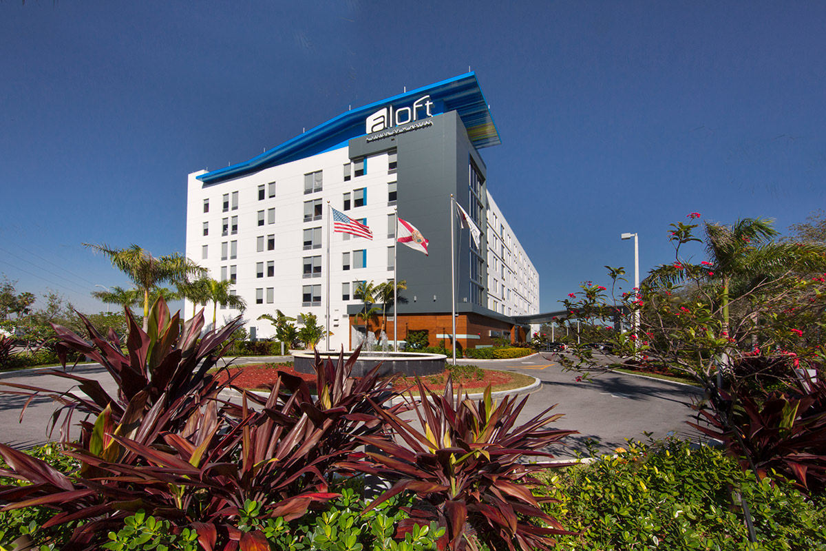 Architectural entrance view at the Aloft Doral - Miami, FL