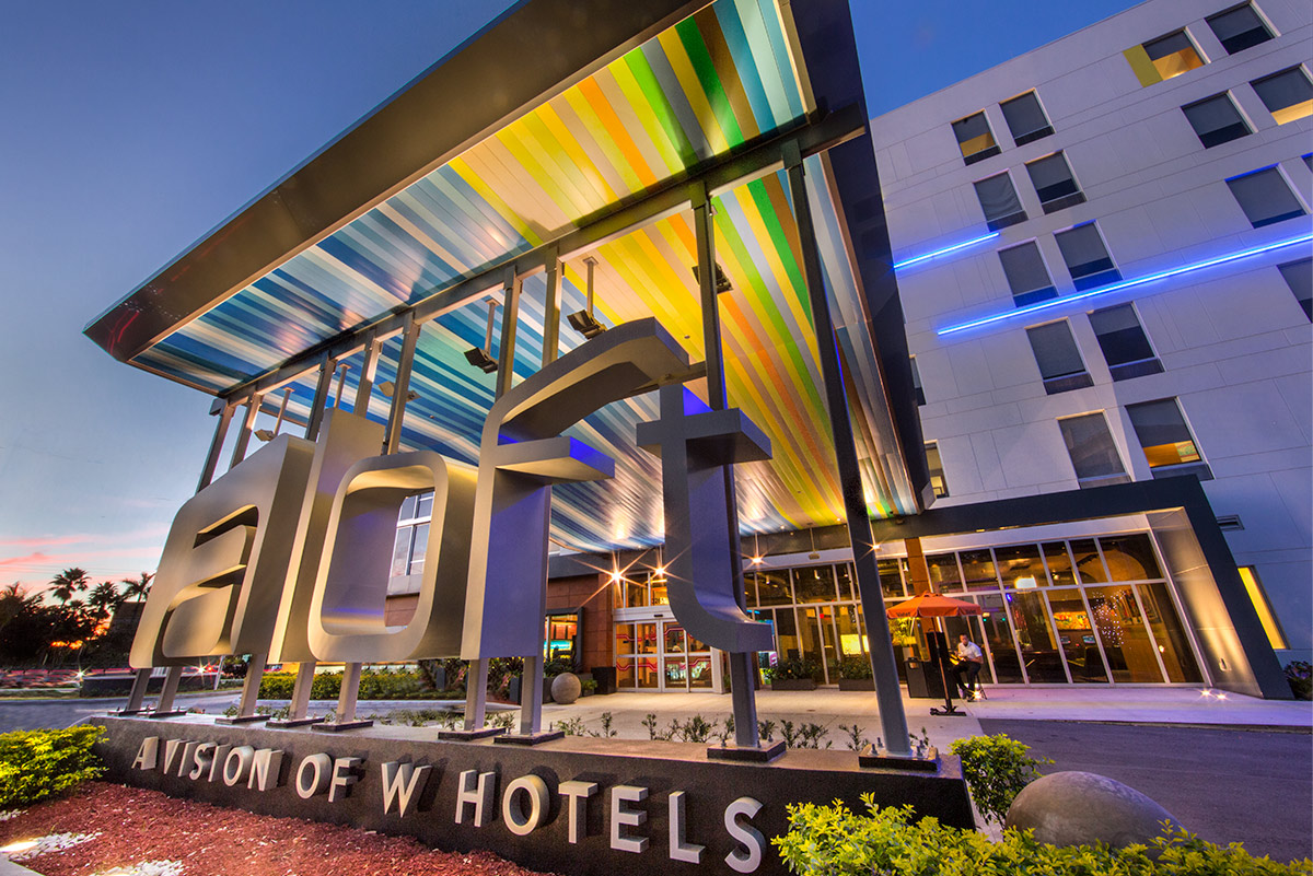 Architectural entrance view at the Aloft Doral - Miami, FL