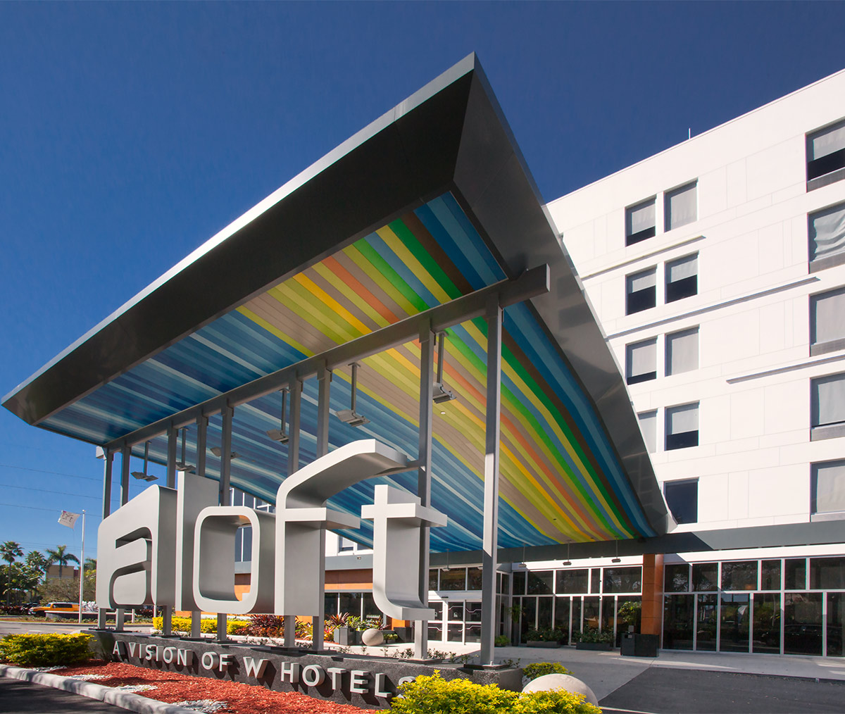 Architectural entrance view at the Aloft Doral - Miami, FL