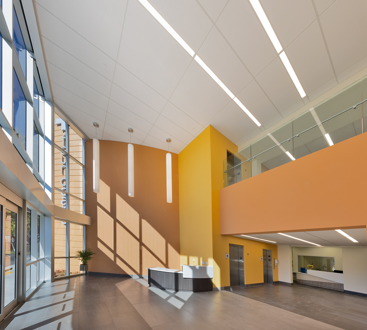 Interior design view of the Foundcare clinic lobby in  West Palm Beach, FL.