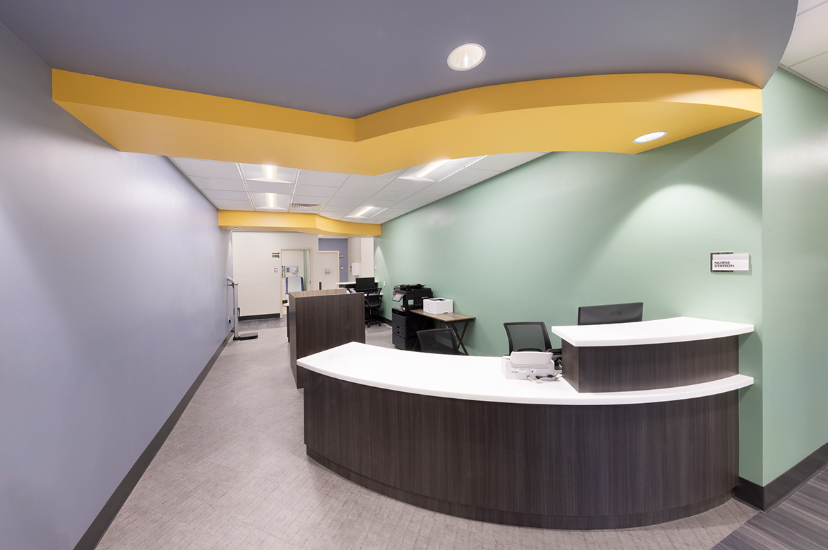 Interior design view of the Foundcare clinic nurse station in West Palm Beach, FL.