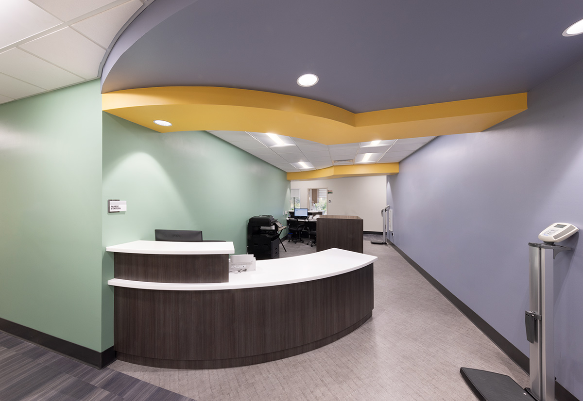 Interior design view of the Foundcare clinic nurse station in West Palm Beach, FL.