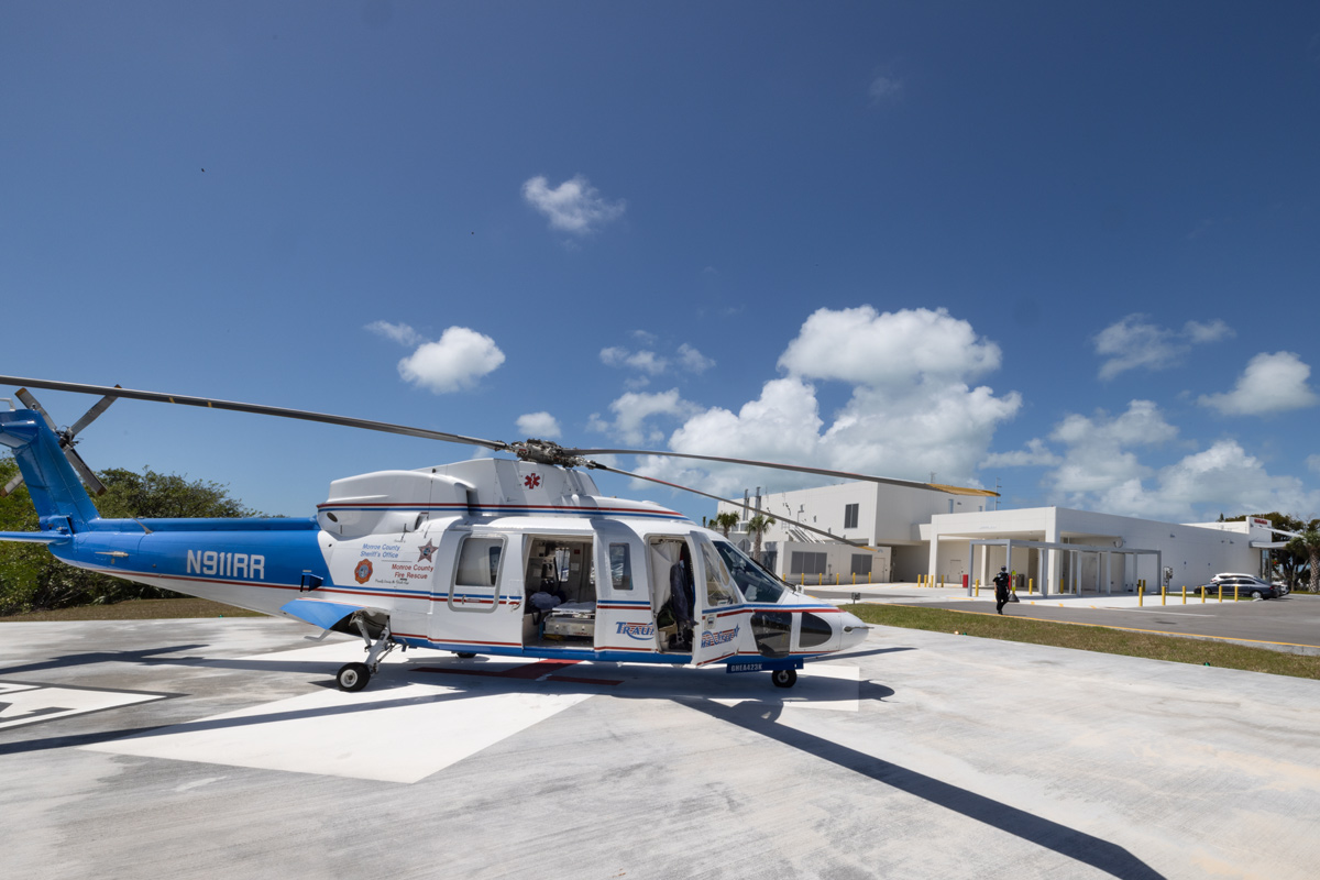 Architectural helliport arrival view of Baptist Fishermen's Community Hospital in Marathon, FL