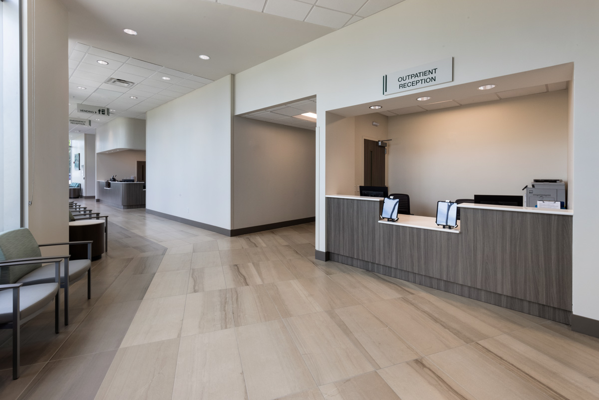 Interior design view of outpatient reception at Bapist Fishermen's Community Hospital in Marathon, FL