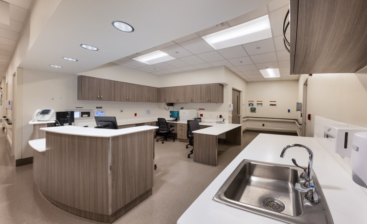 Interior design view of outpatient nurse station at Bapist Fishermen's Community Hospital in Marathon, FL