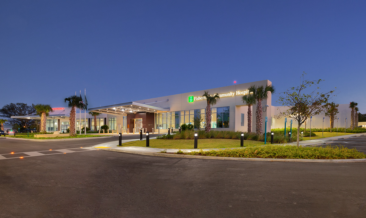 Architectural dusk view of Baptist Fishermen's Community Hospital in Marathon, FL