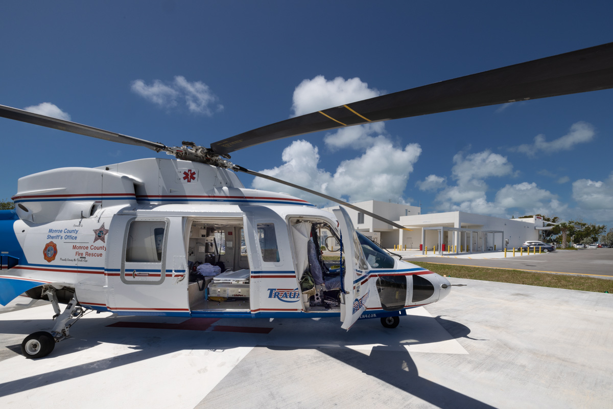 Architectural helliport arrival view of Baptist Fishermen's Community Hospital in Marathon, FL