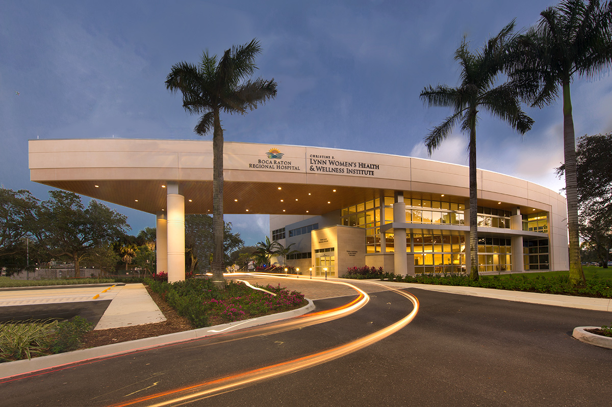 Architectural dusk view of Boca Raton Fl Regional Hospital Women's Institute.