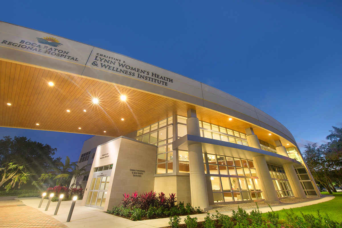 Architectural dusk view of Boca Raton Fl Regional Hospital Women's Institute.