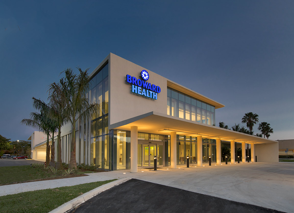 Architectural dusk view of Broward Health Emergency - Deerfield Beach, FL.