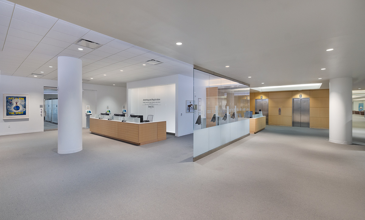 Interior design admittting and registration view of the Cleveland Clinic in Weston, FL.