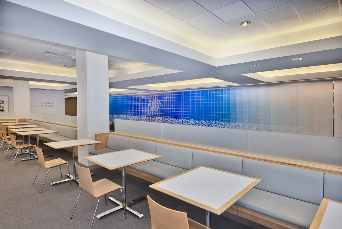 Interior design dining corridor view of the Cleveland Clinic in Weston, FL.